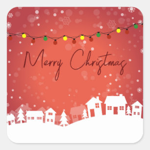 Snowflakes covered the Christmas Houses Square Sticker