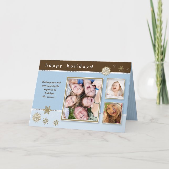 Snowflakes Custom Holiday Card (blue/brown) (Front)
