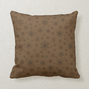 Snowflakes - Dark Brown on Brown Cushion