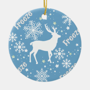 snowflakes deer blue ceramic ornament