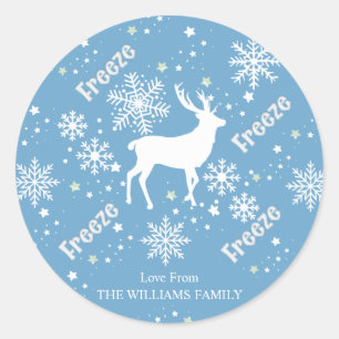 Snowflakes deer blue classic round sticker