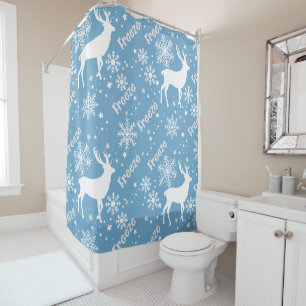 snowflakes deer blue shower curtain