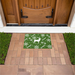 snowflakes deer green doormat