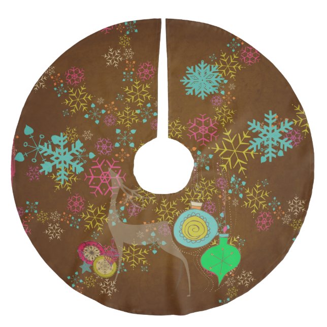 Snowflakes Deer Ornaments Holiday Tree Skirt (Front)