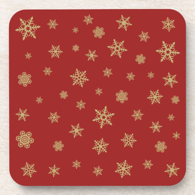 Snowflakes Design Gold on Red Coaster (Front)