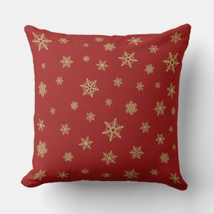 Snowflakes Design Gold on Red Cushion