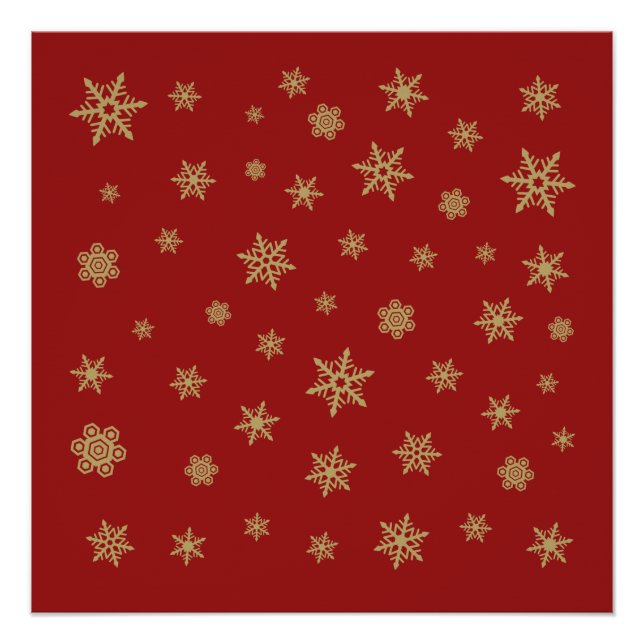 Snowflakes Design Gold on Red Poster (Front)