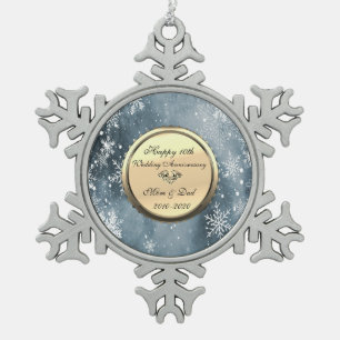 Snowflakes  Diamond 10th Wedding Anniversary Snowflake Pewter Christmas Ornament