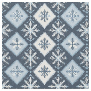 Snowflakes & Diamond in Blue and White Fabric