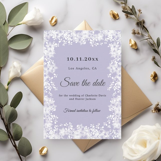 Snowflakes dusty lavender winter wedding save the date (Creator Uploaded)