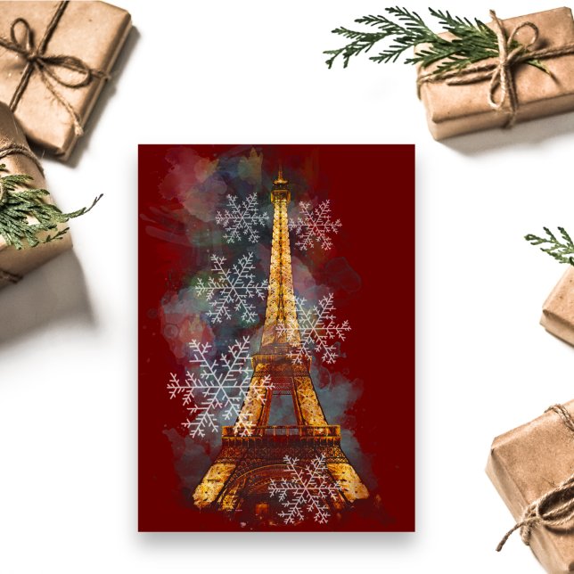 Snowflakes Eiffel Tower Paris Winter Christmas Holiday Card (Creator Uploaded)