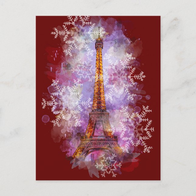 Snowflakes Eiffel Tower Paris Winter Christmas Holiday Postcard (Front)