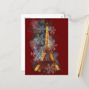 Snowflakes Eiffel Tower Paris Winter Christmas Holiday Postcard