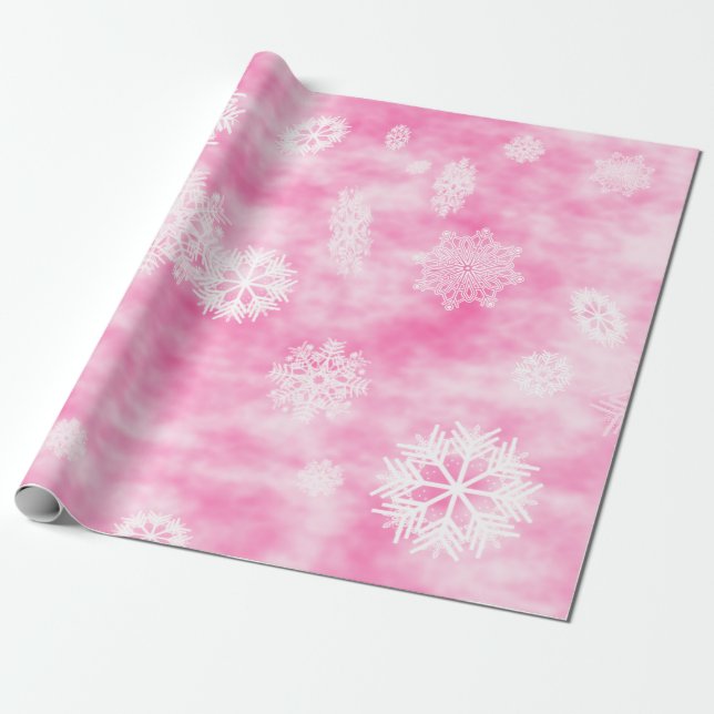 Snowflakes Fall Pink Wrapping Paper (Unrolled)