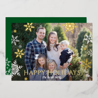 Snowflakes Falling Happy Holidays Green Gold