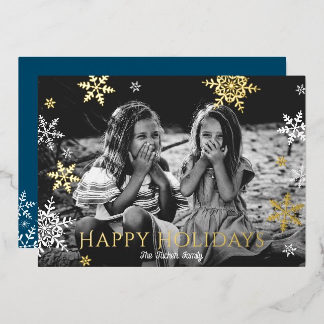 Snowflakes Falling Happy Holidays Red Gold Foil Ho Holiday Card (Front/Back)