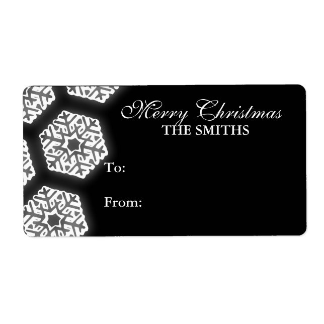 Snowflakes Family Gift Tag Black (Front)
