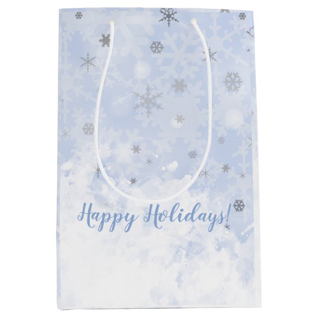 Snowflakes faux metal on baby blue colour Your Tex Medium Gift Bag (Front)