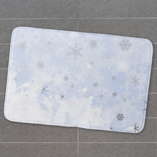 Snowflakes faux metal on baby blue pastel colour bath mat (Creator Uploaded)