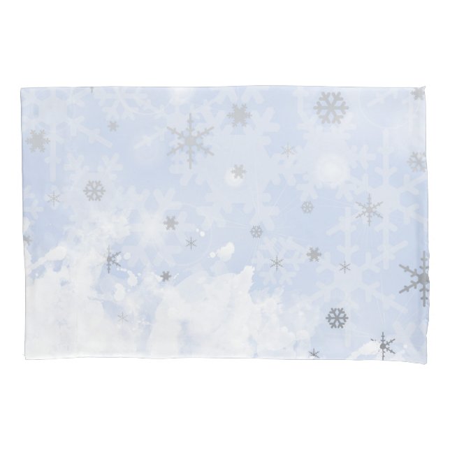 Snowflakes faux metal on baby blue pastel colour pillowcase (Front)