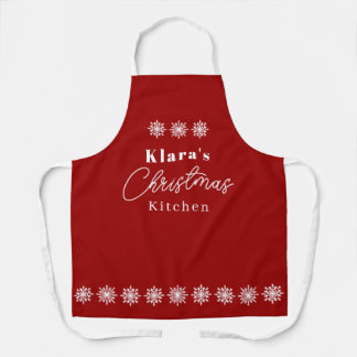 Snowflakes Festive Christmas Name Kitchen Red Apron