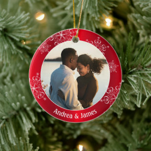 Snowflakes First Christmas Red Frame Ceramic Ornament