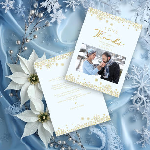 Snowflakes First Merry Christmas Fake Golden Thank You Card