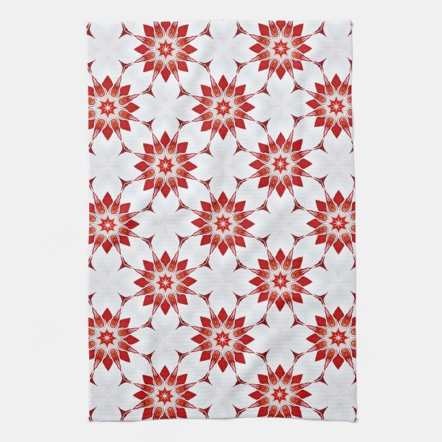 Snowflakes Flowers in Red Tea Towel (Vertical)