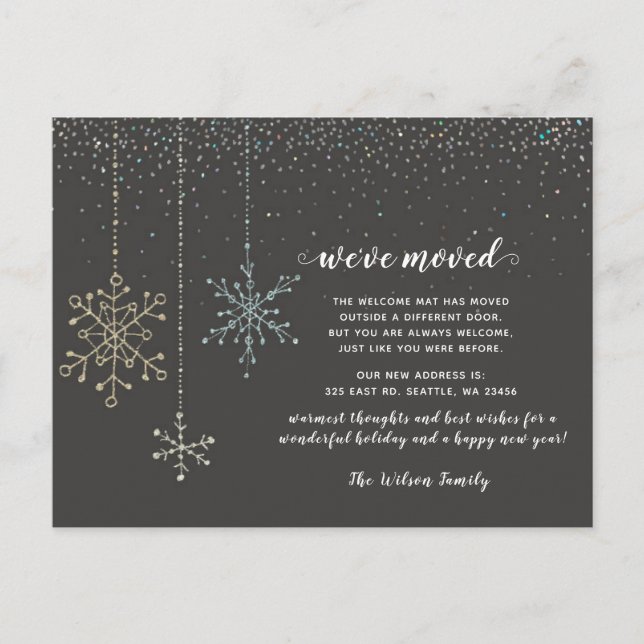 Snowflakes Flurries Holiday Moving Announcement Postcard (Front)