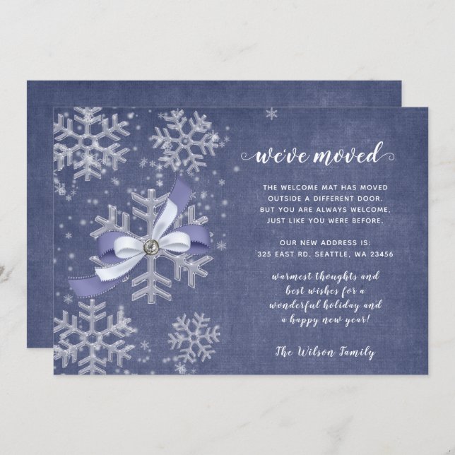 Snowflakes Flurries We've Moved Holiday Cards (Front/Back)