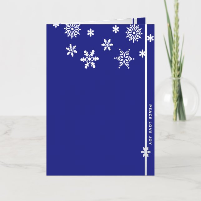 Snowflakes Folded Blue Foil Holiday Card (Front)