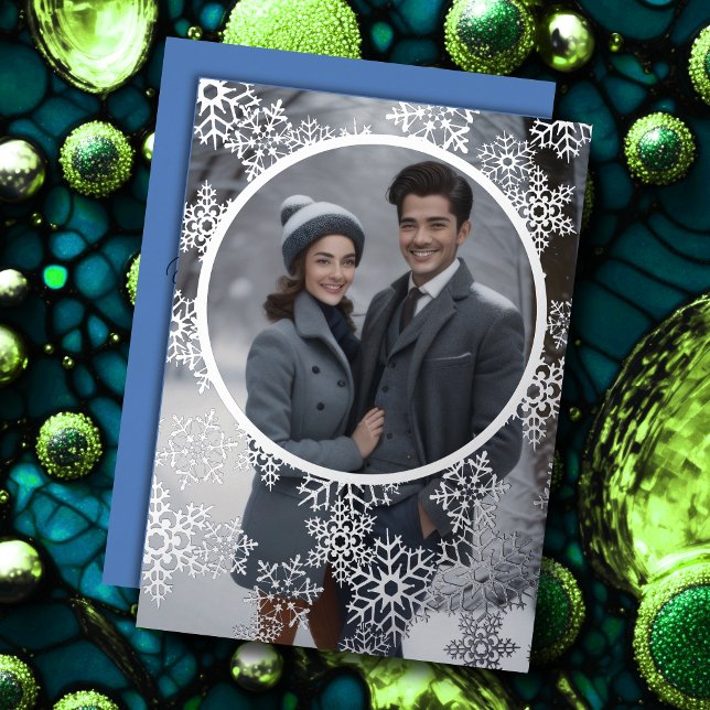 Snowflakes Frame and Your Photo Foil Holiday Card (Creator Uploaded)