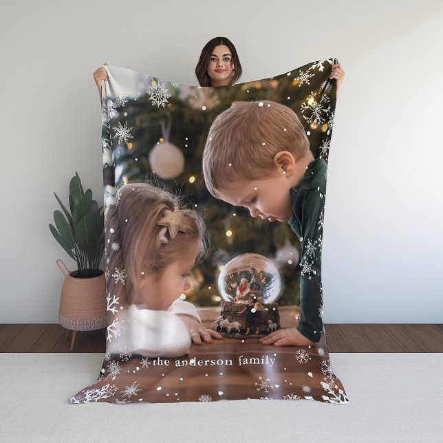 Snowflakes Frame Personalised Photo Fleece Blanket (Creator Uploaded)
