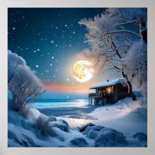 Snowflakes Full Moon Poster