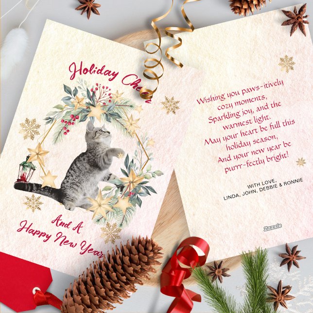 Snowflakes Fun Cat Watercolor New Year Christmas Holiday Card (Creator Uploaded)