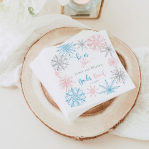 Snowflakes gender reveal he or she napkin