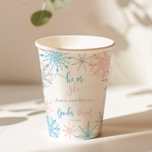 Snowflakes gender reveal he or she paper cups