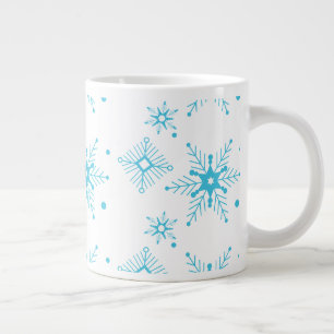 Snowflakes Geometrical Mix Holiday Blue Large Coffee Mug