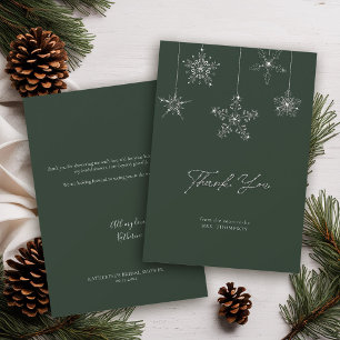 Snowflakes Glitter Green Winter Bridal Thank You Card