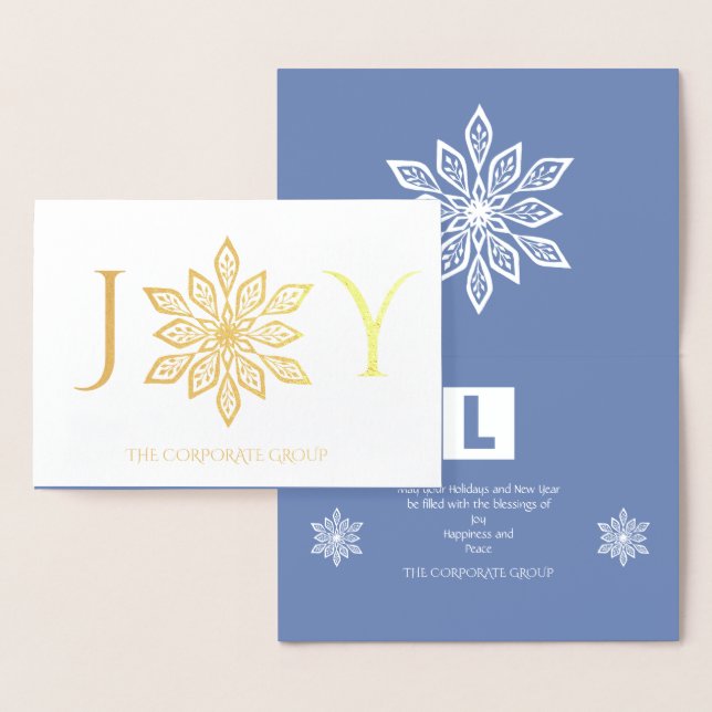 Snowflakes Gold Blue Corporate Logo Holiday Foil Card (Display)