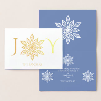 Snowflakes Gold Holiday Blue Greetings Foil Card