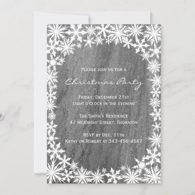 Snowflakes & Granite Christmas Party Invitation (Front)
