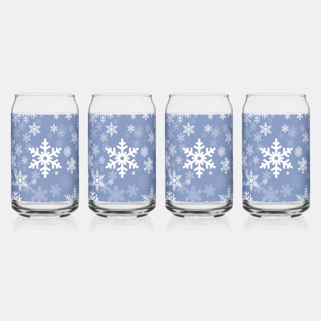 Snowflakes Graphic Customise Colour Background on  Can Glass (Left)
