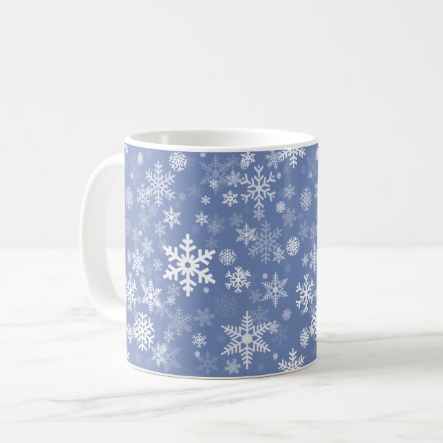Snowflakes Graphic Customise Colour Background on Coffee Mug (Front Left)