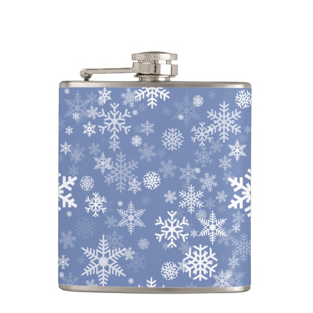 Snowflakes Graphic Customise Colour Background on  Hip Flask (Front)