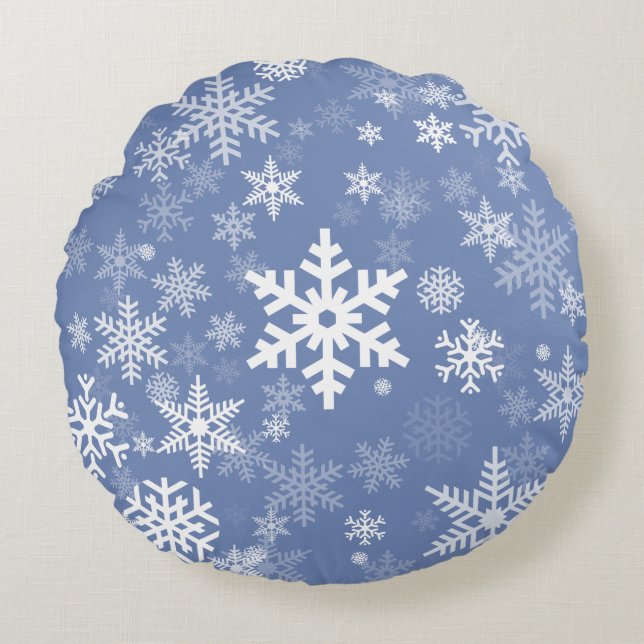 Snowflakes Graphic Customise Colour Background on  Round Cushion (Front)
