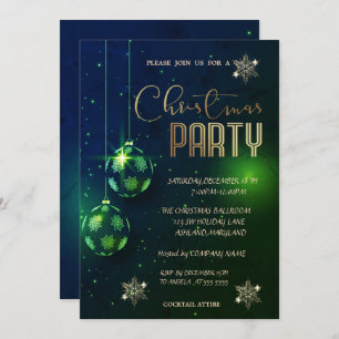 Snowflakes Green Balls Christmas Corporated Invitation