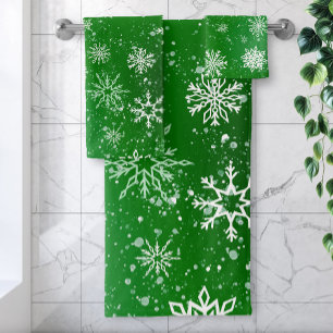 Snowflakes Green Bath Towel Set