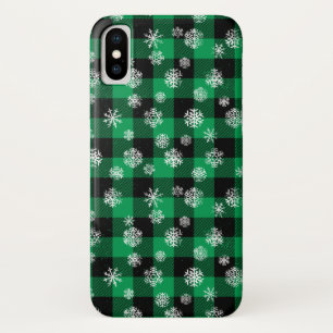 Snowflakes Green Buffalo Plaid iPhone X Case