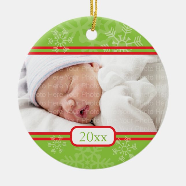 Snowflakes: Green Ceramic Ornament (Front)